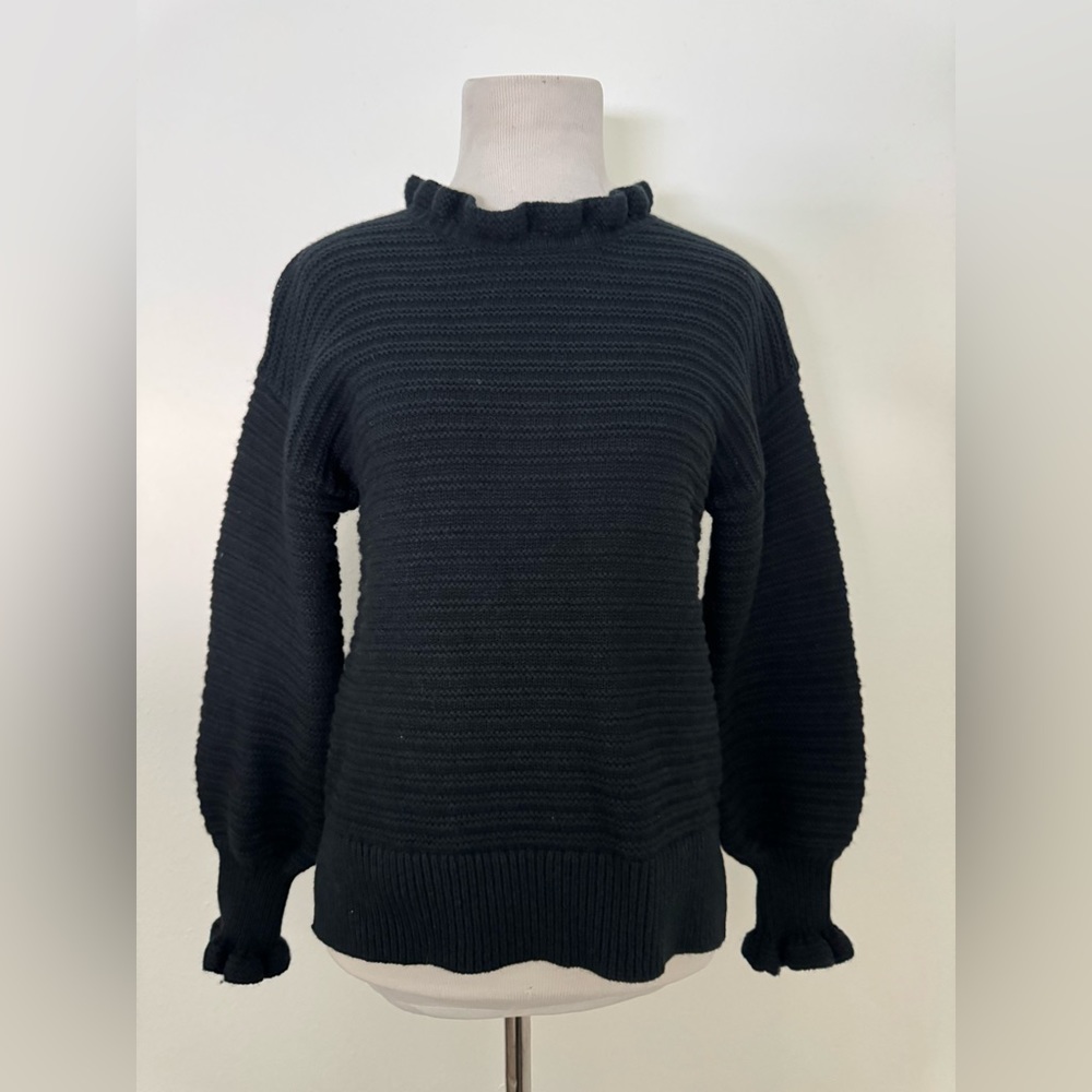 Madewell ruffle neck boxy pullover sweater cotton and merino wool blend